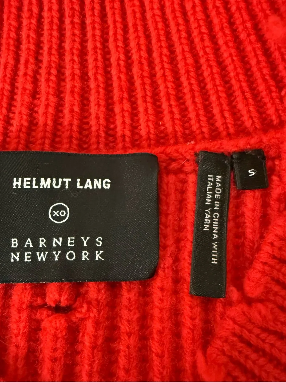 Helmut Lang Sweater Womens Sz S Red Ribbed Distressed V Neck Oversized 100% Wool
